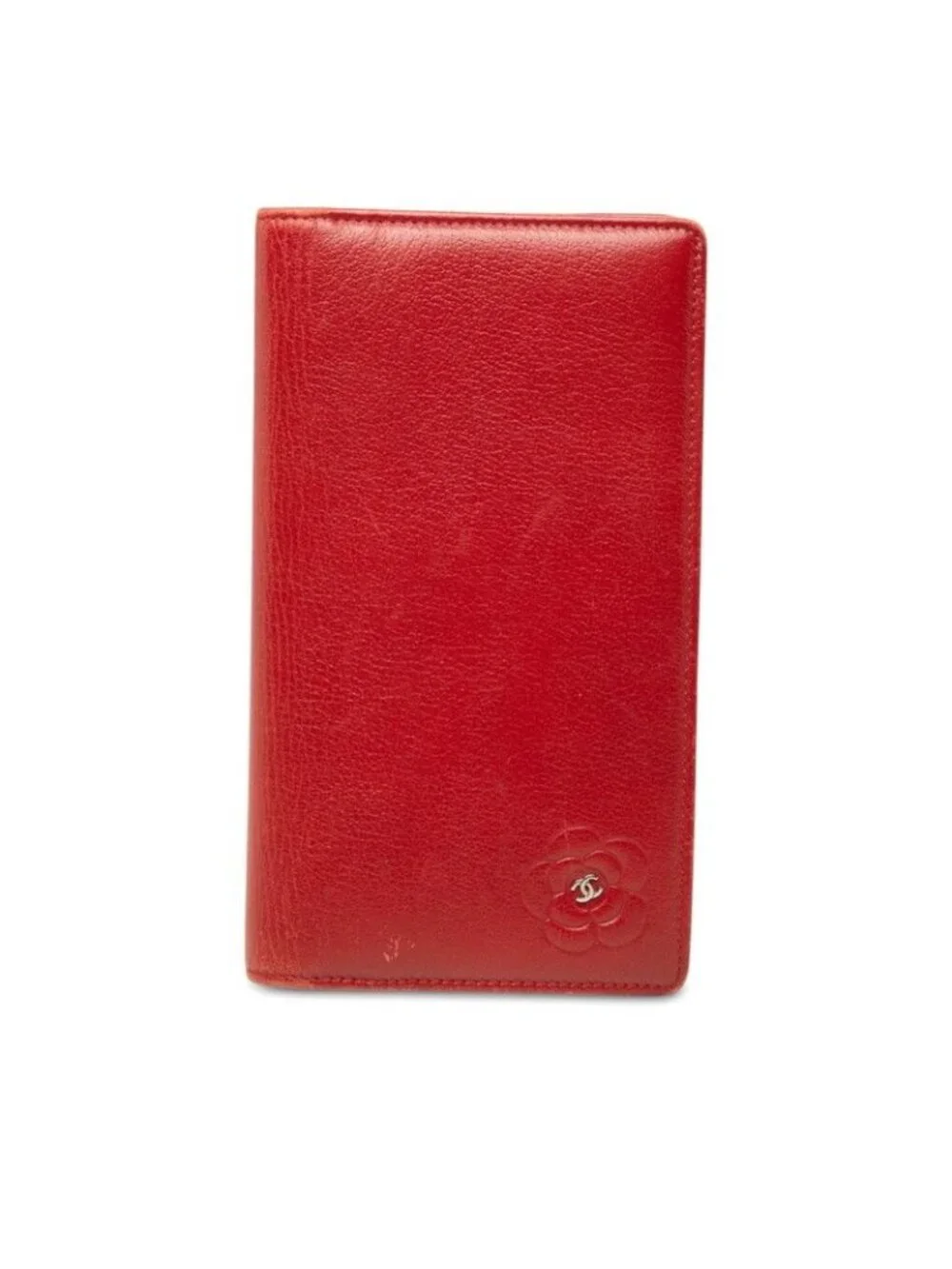 Chanel CC Logo Camellia Bifold Wallet Red Leather